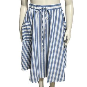 Blue and White Striped 100% Cotton Women's Skirt